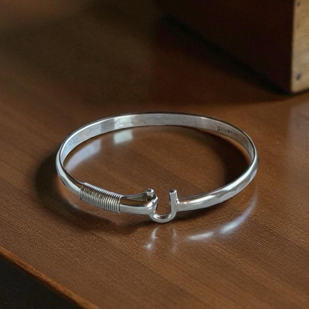 Sonya St. Croix Sterling Silver J Hook Bracelet – 4mm Hammered Design, 6.75”